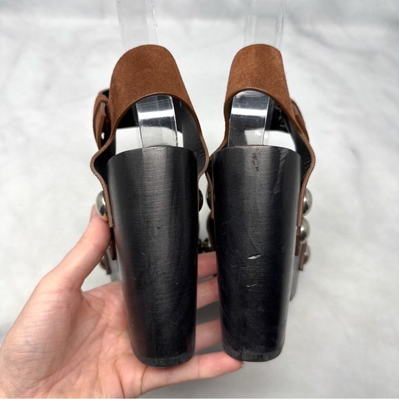 Alexander Wang Tess Suede Chunky Wooden Platform Clog Sandal Heel Brown Boho 35 - Picture 9 of 16